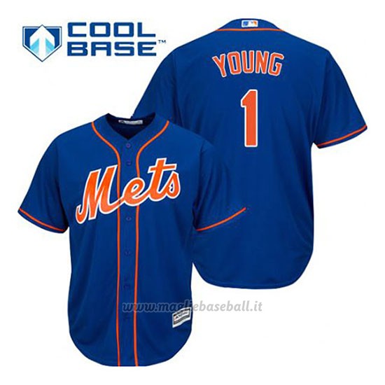 Maglia Baseball Uomo New York Mets Chris Young 1 Blu Alterner 1ªCool Base